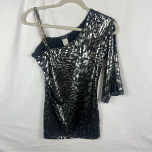 VENUS Black and Silver Metallic Embellished Top